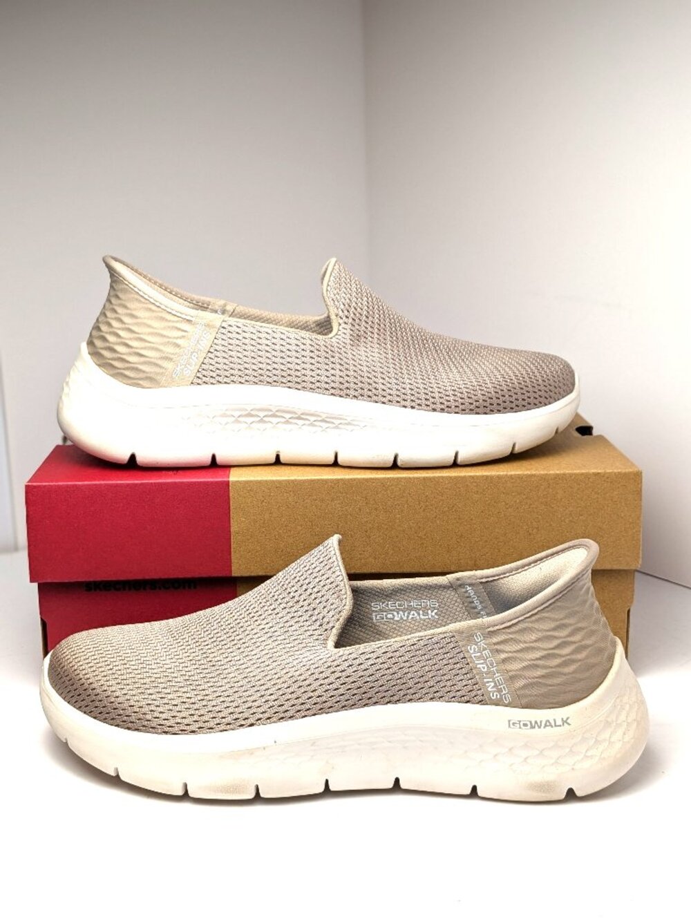 Skechers GOwalk Slip‑ins Tan Mesh — Size 7.5 — NEW (with box)